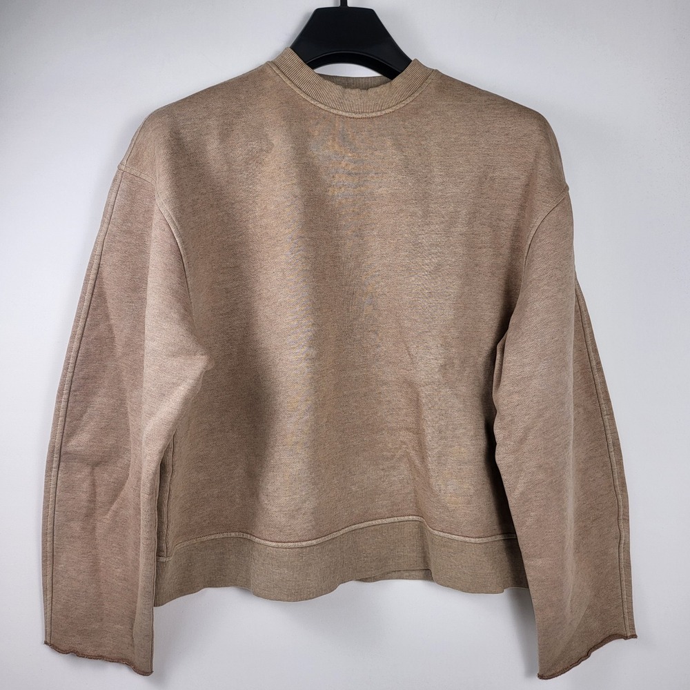 ZARA Women's Tan Brown Crew Neck Long Sleeve Pullover Crop Sweatshirt Size Small